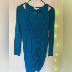 Knitted blue wrap dress